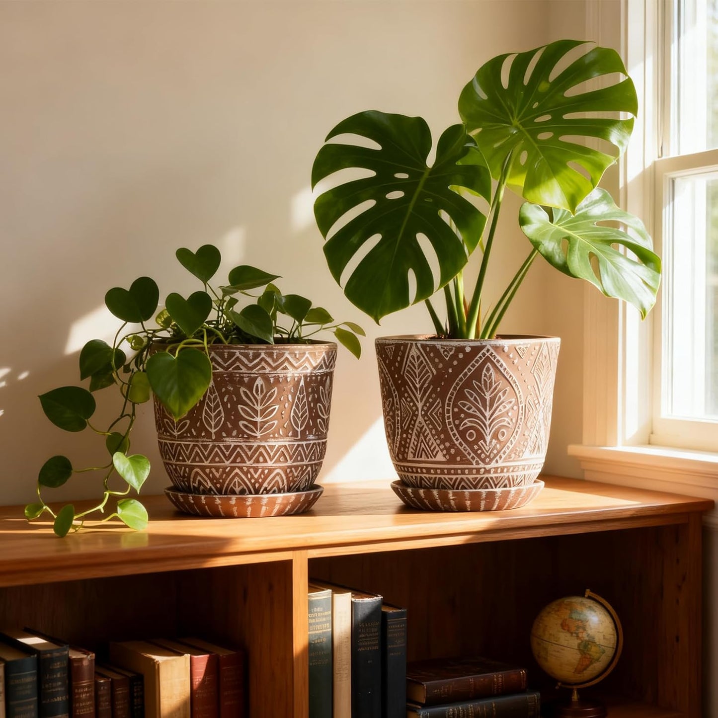 Gepege 6 Inch Beaded Ceramic Planter Set of 2 with Drainage Hole and Saucer for Plants, Indoor-Outdoor Large Round Succulent Orchid Flower Pot (Smoked Gray, Inner-pots not Larger Than 5 Inch)
