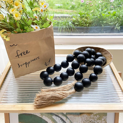 OMISHE Extra Large Wood Bead Garland with 1.6" Diameter Wooden Beads and Tassels, 41" Long Rustic Farmhouse Country Decorative Beads for Home Tiered Tray Decor, Natural Beige