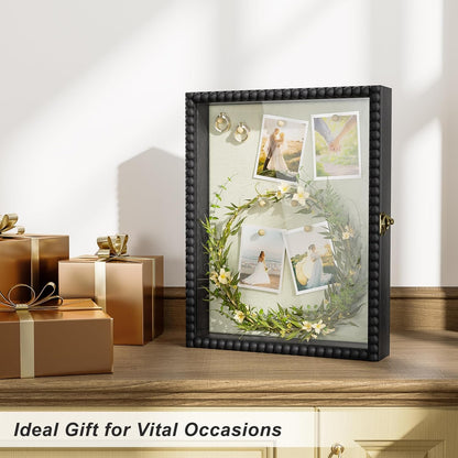 Love-KANKEI Shadow Box Frame 11x14, Deep Large Shadow Box Display Case with Unique Beads Door and Glass Window, Wood Memory Box for Pictures,Medals,Memorabilia,Collections White