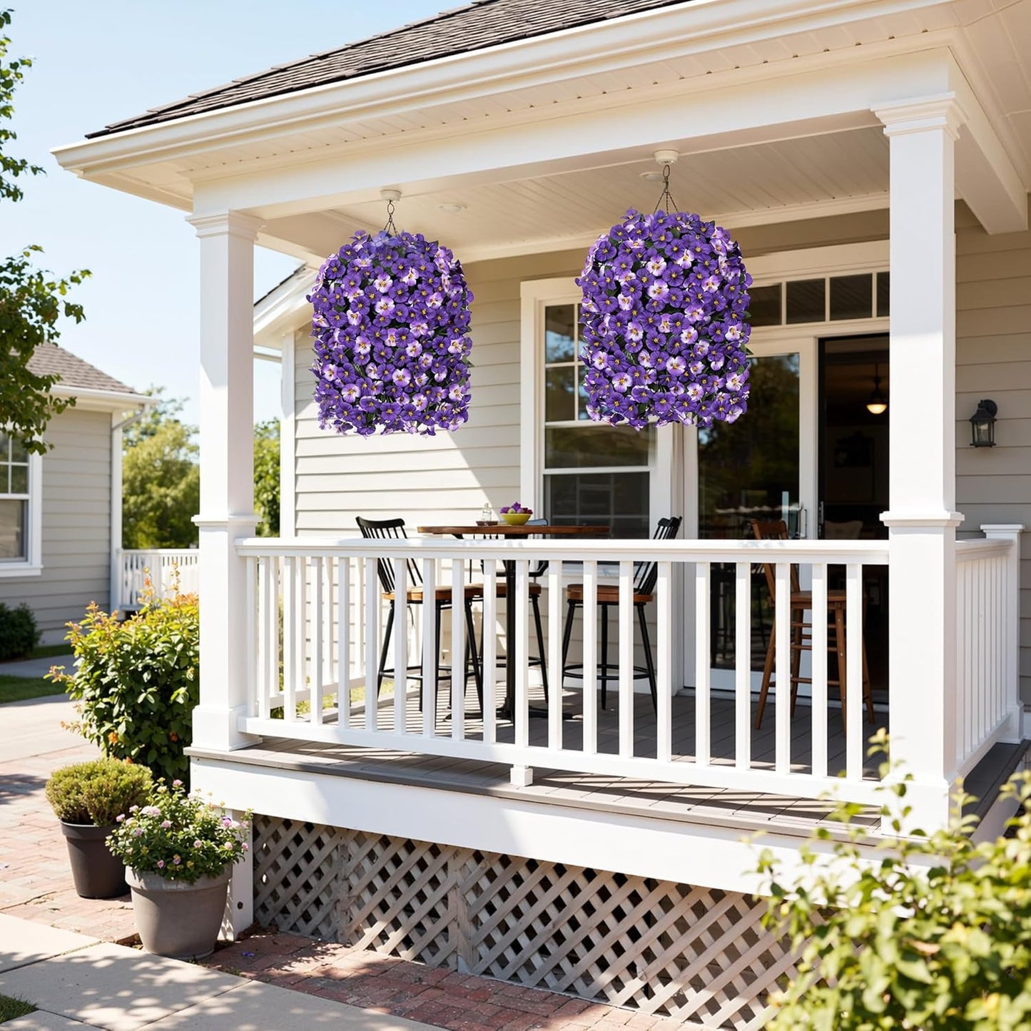 HyeFlora Artificial Flowers for Outdoors, 2pcs Faux Silk Pansies Flowers UV Resistant Fake Hanging Flower Plants for Outside Planters Porch Yard Patio Window Box (Mix Purple)