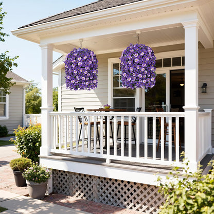 HyeFlora Artificial Flowers for Outdoors, 2pcs Faux Silk Pansies Flowers UV Resistant Fake Hanging Flower Plants for Outside Planters Porch Yard Patio Window Box (Mix Purple)