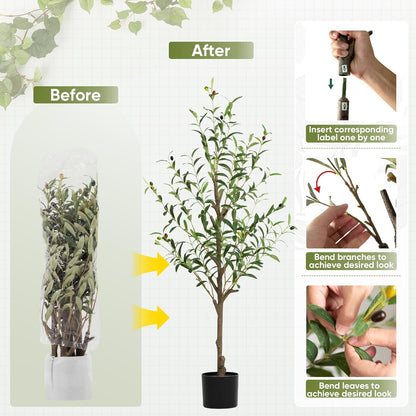 Olive Tree Artificial Indoor, 7 FT Faux Olive Trees with Planter, Fake Tall Plants with Natural Trunk and Lifelike Fruits for Home Office Decor(1, 7FT)