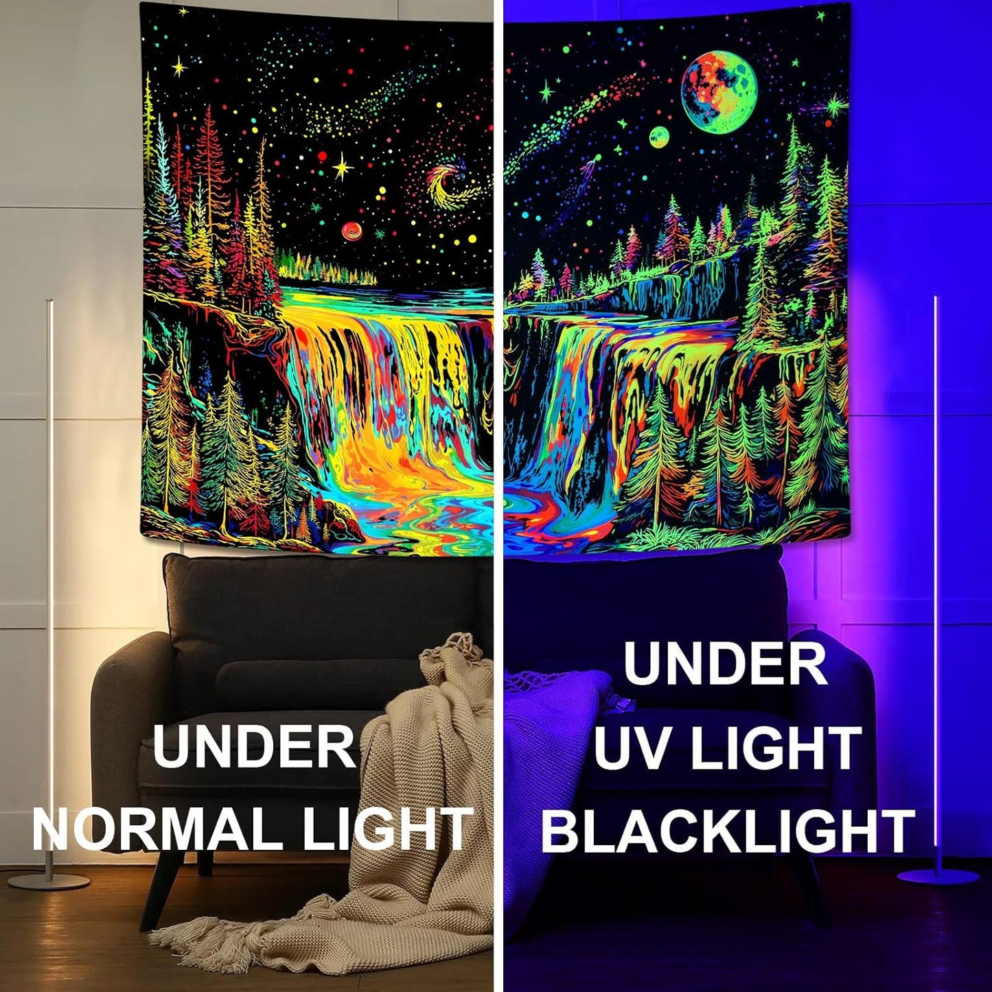 Zussun Black and White Tapestry Starry Night Mountain Tapestries for Bedroom Aesthetic Moon and Stars Tapastry's Wall Hanging Dark Nature Forest Wall Tapestry for Living Room Dorm (48'' × 36'')