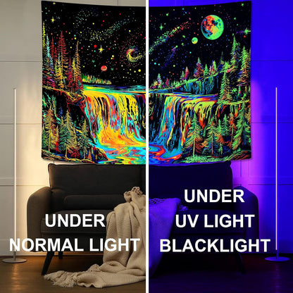 Zussun Black and White Tapestry Starry Night Mountain Tapestries for Bedroom Aesthetic Moon and Stars Tapastry's Wall Hanging Dark Nature Forest Wall Tapestry for Living Room Dorm (48'' × 36'')