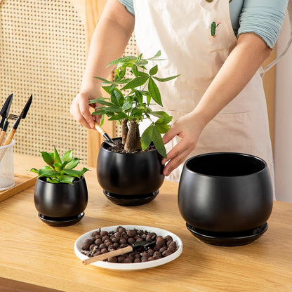 vancasso 3-Pack Ceramic Plant Pots, 3.7/4.8/6.2 Inch Indoor Planters with Saucers & Drainage Hole Planter pots for Indoor Plants and Flower, White