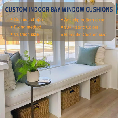 Custom Size Bench Cushion, Custom Bench Cushions for Indoor Furniture, 75D Foam Furniture Window Seat Cushion, Breakfast Nook, Mudroom, Banquette Bench Cushion, Non-Slip Bottom, Pipe Design