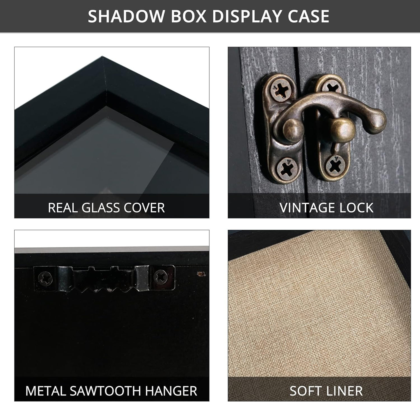 GraduationMall 13x16 Wood Shadow Box Frame Glass Door Display Case with Linen Back and 6 Stick Pins,1.5 inches Interior Depth,Ideal for Memorabilia Pictures Flowers Medals Tickets Rustic White