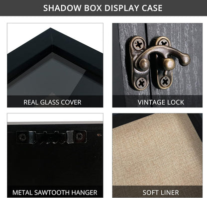 GraduationMall 13x16 Wood Shadow Box Frame Glass Door Display Case with Linen Back and 6 Stick Pins,1.5 inches Interior Depth,Ideal for Memorabilia Pictures Flowers Medals Tickets Rustic White