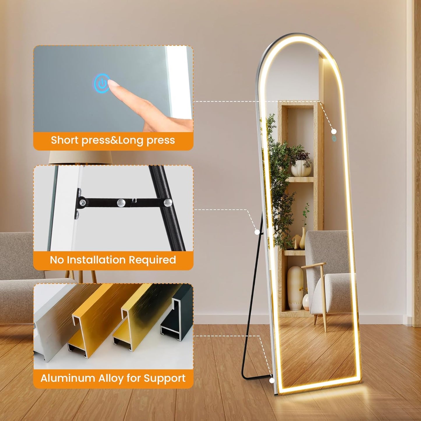 Mirror Full Length, Upgraded 16"x59" Body Wall Mirrors with Shatter-Proof Glass, Floor Standing, Hanging or Leaning, Tall Mirror with Stand Aluminum Alloy Frame for Bedroom Cloakroom