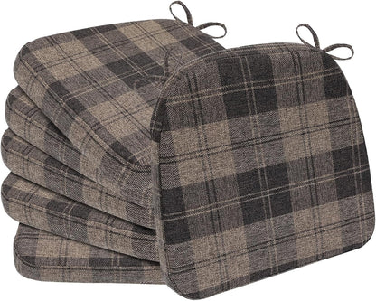 AAAAAcessories D-Shaped Chair Cushions, 2" Thick Dining Chair Pads with Ties and Removable, Machine-Washable Cover, 17" x 16", Set of 4, Oatmeal Beige - Colors B