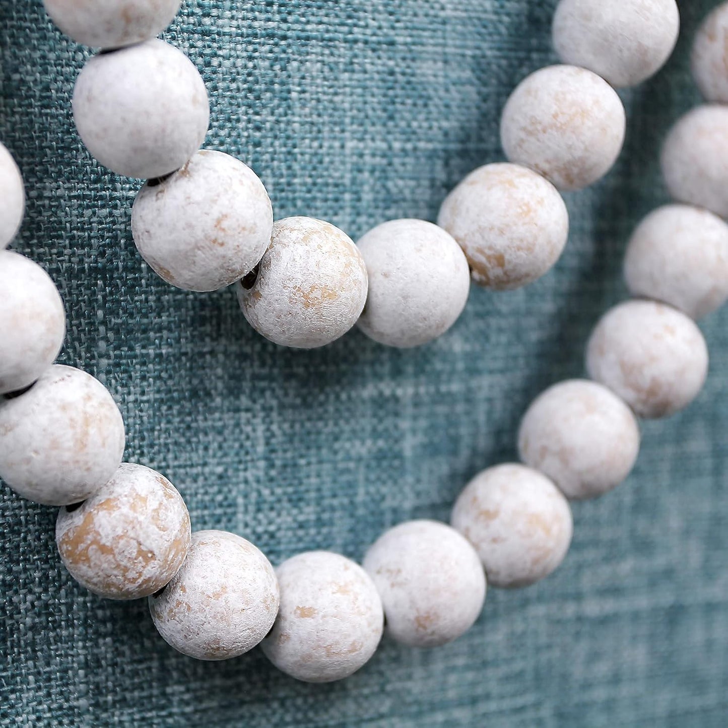 58in Wood Bead Garland with Tassels, Farmhouse Rustic Country Decor Prayer Boho Wall Hanging Decoration (Nature)