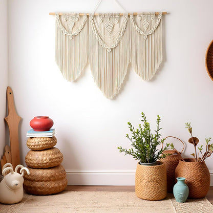 guzhiou large macrame wall hanging - Boho Tapestry Macrame Wall Decor Art- Chic Bohemian Handmade Woven Tapestry Home Decoration for Bedroom Living Room Apartment Wedding Party - 43"x32" (Wood bead)
