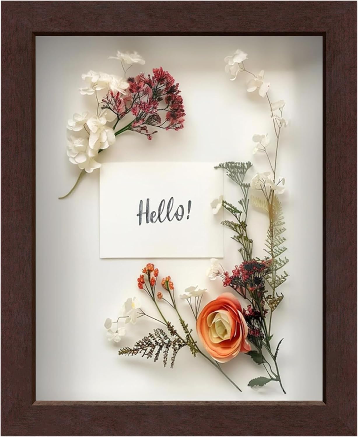 FrameWorks 11” x 14” Dark Oak Wooden Shadow Box Frame – Display Case with Soft Felt Back, Memory Box with Tempered Glass, Display Box with Elegant White Ball Push Pins, Wooden Flower Box