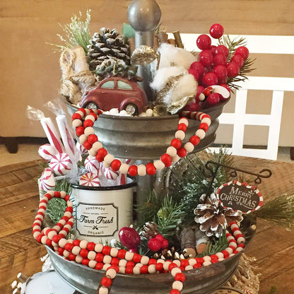 CVHOMEDECO. 16 Feet Wood Beads Garland with Tassels Farmhouse Rustic Wooden Decorative Bead String Wall Hanging Accent for Home Festival Decor. Orange