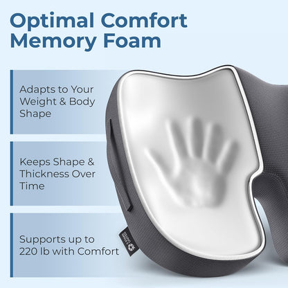 5 STARS UNITED Seat Cushion - Memory Foam Chair Cushion for Tailbone Pain Relief - Ergonomic Support for Coccyx, Sciatica & Butt - Office, Desk & Gaming Chair, Car Seat, Wheelchair, Airplane, Black
