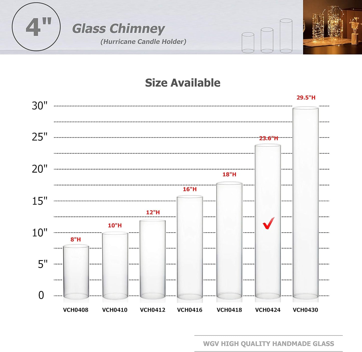WGVI Hurricane Candle Holder Sleeve, Wide 4", Height 8", Clear Glass Cylinder Candleholder, Chimney Tube, Open Ended Candle Shade, 1 Piece - Colors A