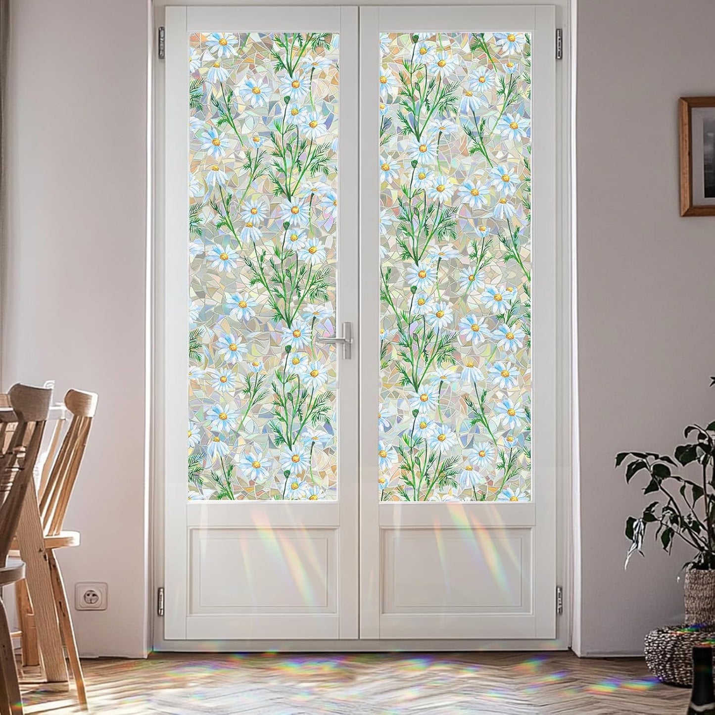 Countewol Window Privacy Film Stain Glass Window Film Rainbow Window Film Window clings Non-Adhesive Reusable Decorative for Room (Leaf Rainbow, 17.5 x 78.7 in)