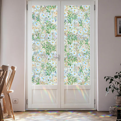 Countewol Window Privacy Film Stain Glass Window Film Rainbow Window Film Window clings Non-Adhesive Reusable Decorative for Room (Leaf Rainbow, 17.5 x 78.7 in)