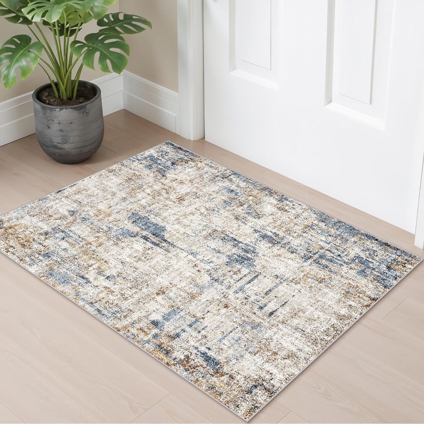 2x3 Washable Non-Slip Area Rug - Soft Low Pile Throw Rug for Kitchen Entryway Bedroom - Modern Indoor Door Mat with Rubber Backing (Beige Grey) - Colors A