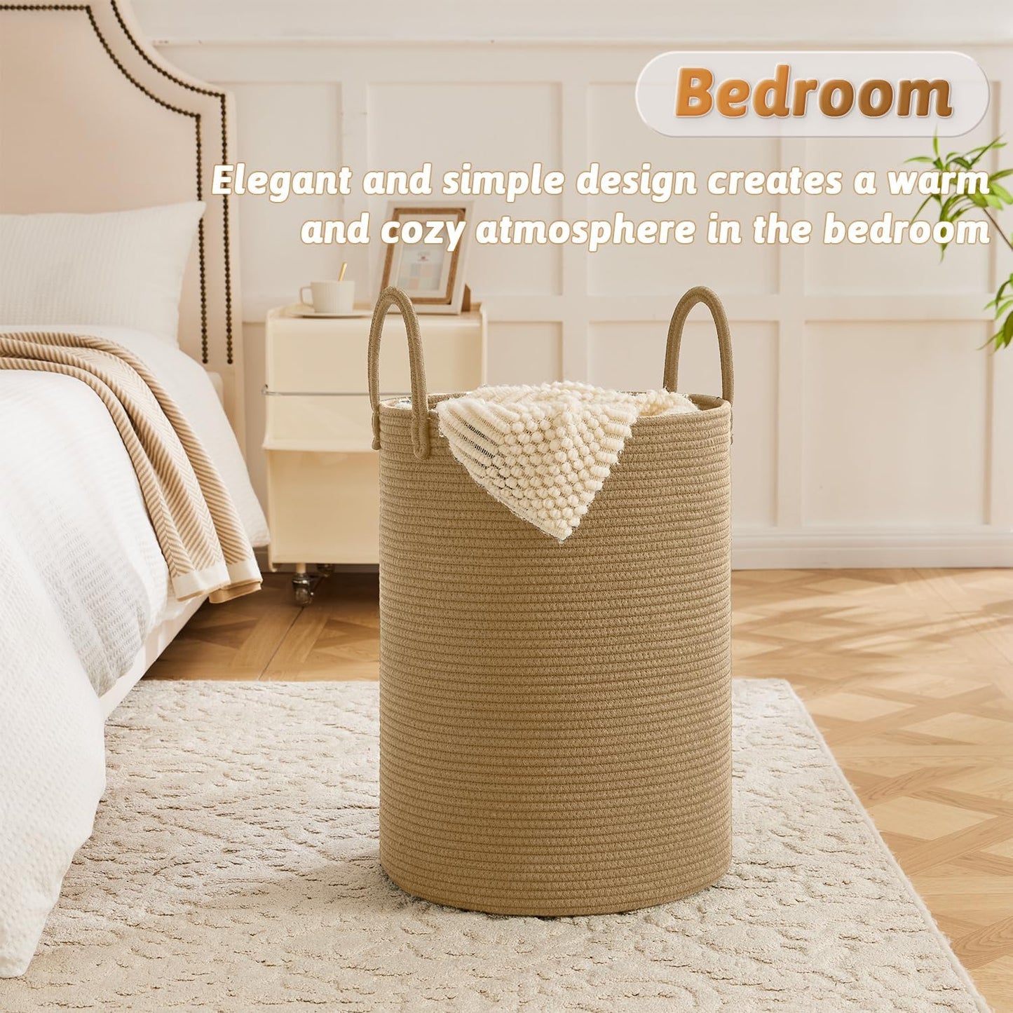 Artfeel Laundry Basket,Woven Cotton Rope Laundry Hamper,60L for Decor Storage of Dirty Clothes,Toys and Blankets in Bathroom,Baby Room and Living Room