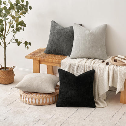 MIULEE Pack of 4 Couch Throw Pillow Covers 18x18 Inch Neutral Soft Decorative Chenille Pillow Covers Farmhouse Boho Cushion Covers for Mid Century Modern Spring Home Decor Sofa Bedroom Living Room