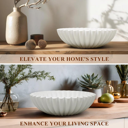 YMXYJM Large Decorative Bowl, Modern Handicraft Bowls for Home Decor, Fruit Bowl for Kitchen Counter, Ruffle Decor, Stylish Key Bowl for Entry Table, Artificial Stone Beige