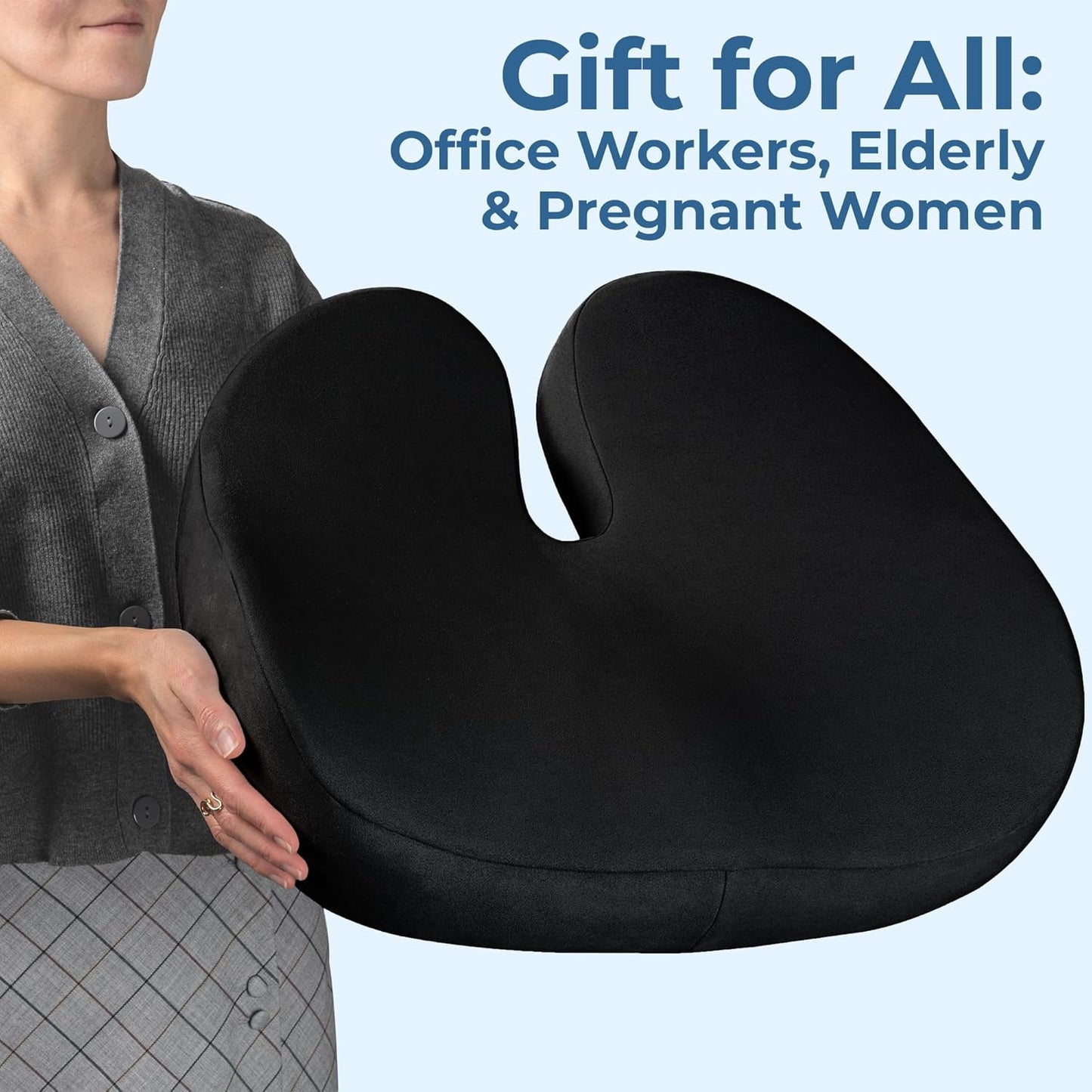 5 STARS UNITED Seat Cushion - Memory Foam Chair Cushion for Tailbone Pain Relief - Ergonomic Support for Coccyx, Sciatica & Butt - Office, Desk & Gaming Chair, Car Seat, Wheelchair, Airplane, Black