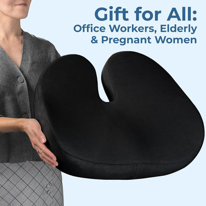 5 STARS UNITED Seat Cushion - Memory Foam Chair Cushion for Tailbone Pain Relief - Ergonomic Support for Coccyx, Sciatica & Butt - Office, Desk & Gaming Chair, Car Seat, Wheelchair, Airplane, Black
