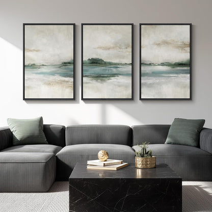 Large Framed Abstract Nature Landscape Wall Art for Living Room, Set of 3 Modern Canvas Prints Paintings Artwork for Walls, Green Lake Pictures for Hallway, Dining Room, Office Wall Decor 24x36 Inch