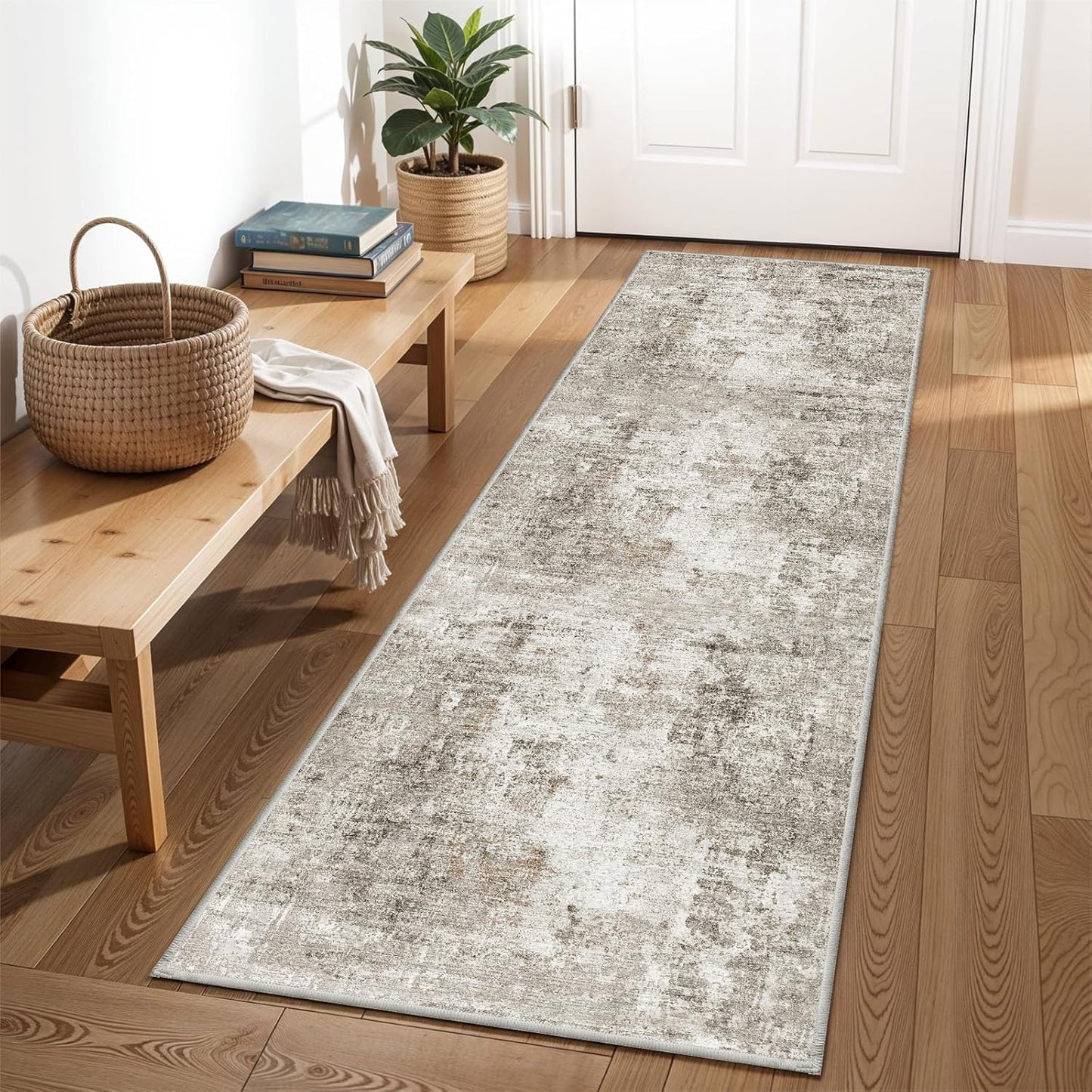 2x3 Washable Non-Slip Area Rug - Soft Low Pile Throw Rug for Kitchen Entryway Bedroom - Modern Indoor Door Mat with Rubber Backing (Beige Grey) - Colors B