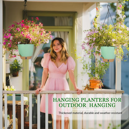 10 Inch Hanging Planters for Indoor Plants, 2 Pack Self Watering Hanging Baskets Flower Pots with Drainage Hole, Visual Reservoir & 2 Kinds of Plant Hanger for Outdoor Garden Home Decor (White)