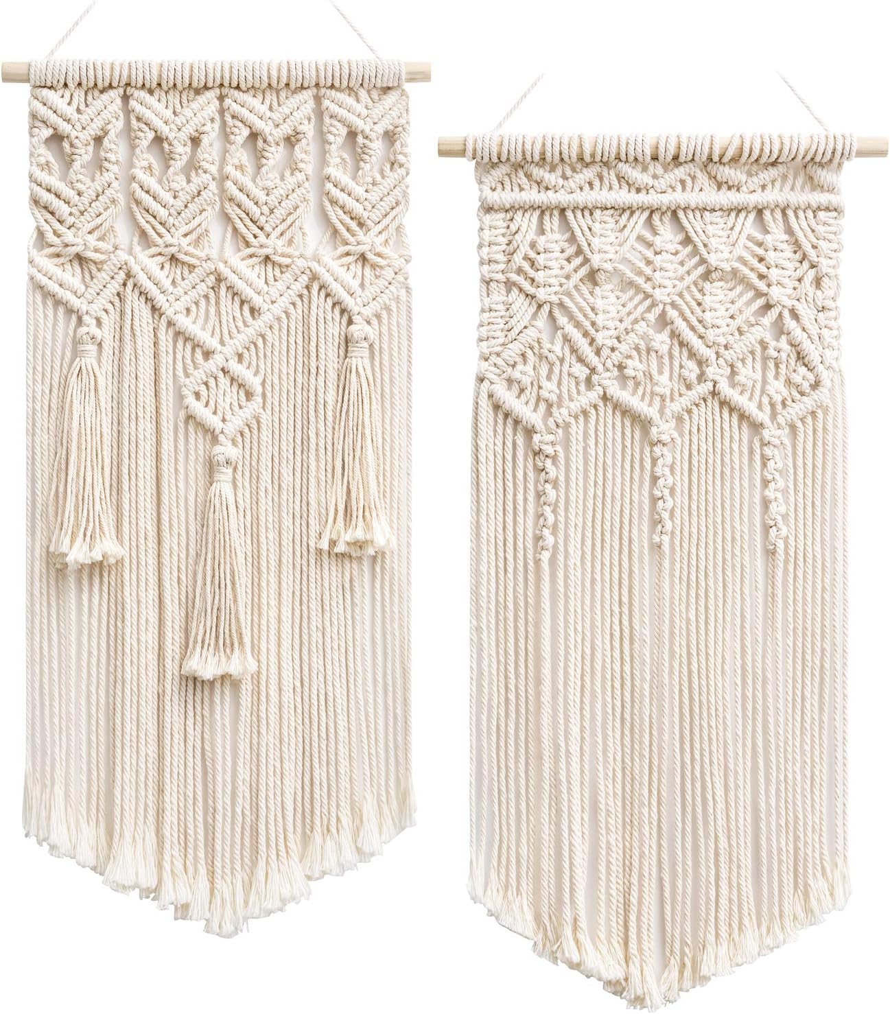 Mkono 2 Pcs Macrame Woven Wall Hanging Boho Chic Geometric Art Decor - Beautiful Bedroom Nursery Apartment Home Decoration, Gift for Girls Adults Birthday Christmas, 28" L x 13" W