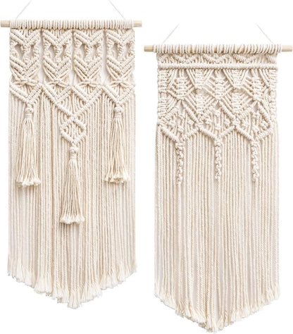 Mkono 2 Pcs Macrame Woven Wall Hanging Boho Chic Geometric Art Decor - Beautiful Bedroom Nursery Apartment Home Decoration, Gift for Girls Adults Birthday Christmas, 28" L x 13" W