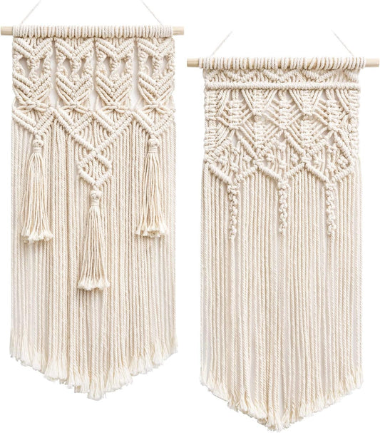 Mkono 2 Pcs Macrame Woven Wall Hanging Boho Chic Geometric Art Decor - Beautiful Bedroom Nursery Apartment Home Decoration, Gift for Girls Adults Birthday Christmas, 28" L x 13" W