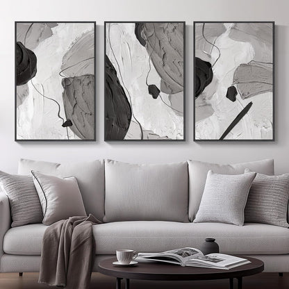 Large Framed Black and White Abstract Wall Art for Living Room, 3 Piece Big Modern Canvas Prints Paintings Artwork for Walls, Minimalist Abstract Art Pictures for Hallway, Office Wall Decor 24x36 In