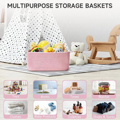 3-Pack Small Storage Baskets for Organizing | Woven Shelf Toy Basket | Rope Baskets for Gifts Empty | Closet Organizer Bins with Handles | Cube Decorative Box | 11.8×7.8×5.1” | Mixed brown