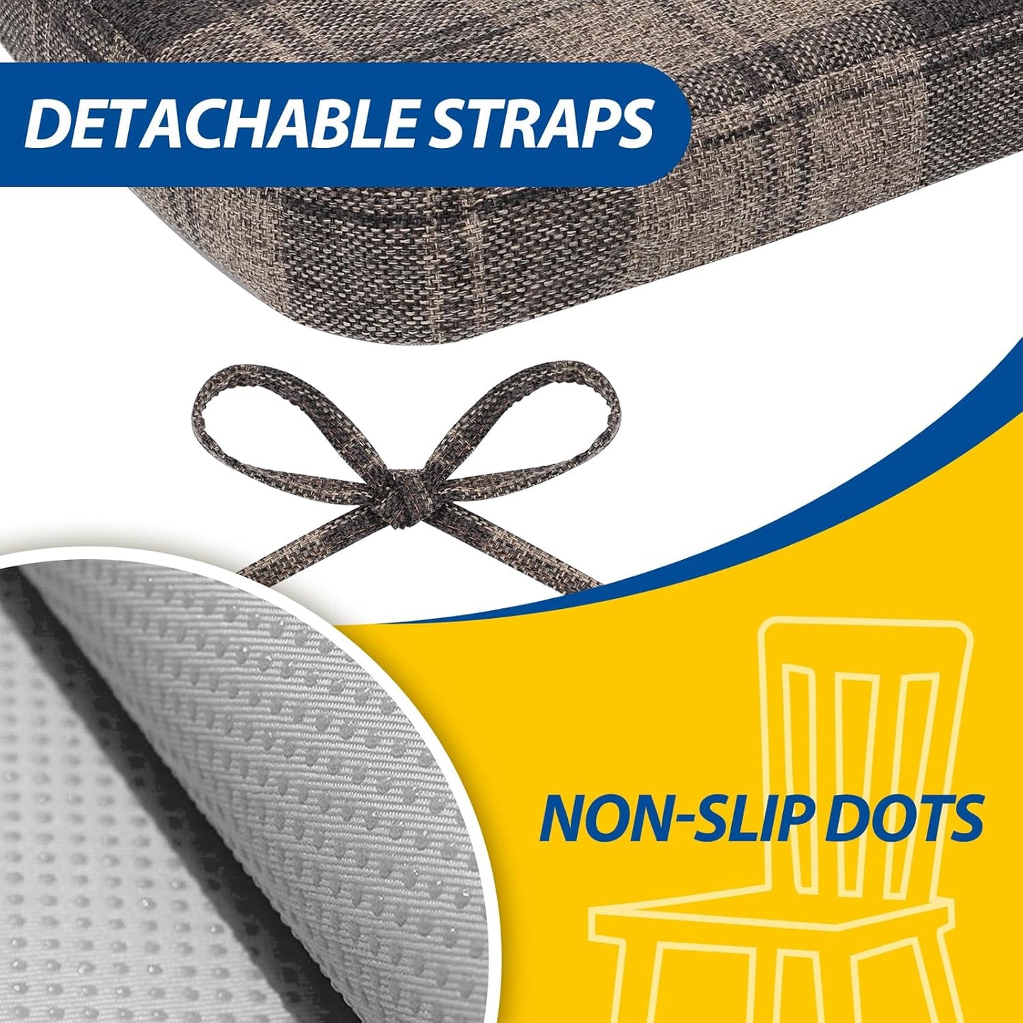 AAAAAcessories D-Shaped Chair Cushions, 2" Thick Dining Chair Pads with Ties and Removable, Machine-Washable Cover, 17" x 16", Set of 4, Oatmeal Beige - Colors B