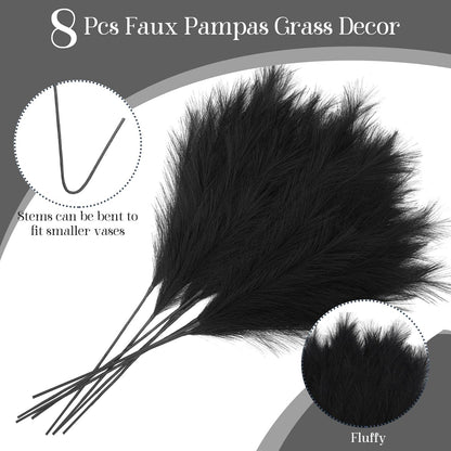 Ouddy Decor 8 Pcs Faux Pampas Grass Decor 38''/97cm Tall Artificial Large Pompous Pompas Floral Fluffy Fake Plants Floor Vase Filler for Wedding Kitchen Home Boho Decorations, Mixed Beige