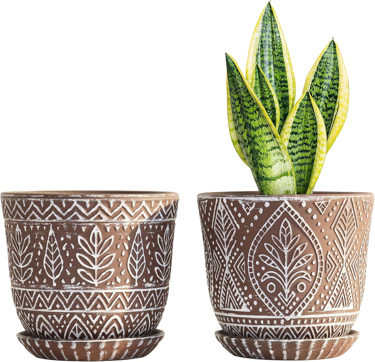 Gepege 6 Inch Beaded Ceramic Planter Set of 2 with Drainage Hole and Saucer for Plants, Indoor-Outdoor Large Round Succulent Orchid Flower Pot (Smoked Gray, Inner-pots not Larger Than 5 Inch)