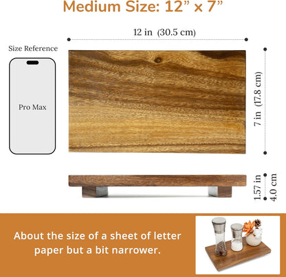 Large 16" Acacia Wood Riser Pedestal Stand – Farmhouse Wood Display Riser for Kitchen and Bathroom Décor - Counter Display, Plant Stand, Jewelry Holder, Vanity Tray, Candle Stand (L:16"x8"x1.57")