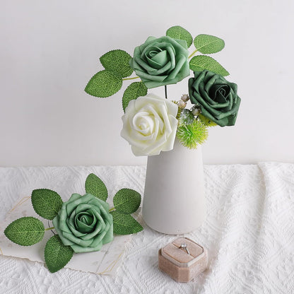AmyHomie Artificial Flowers Dark Red Rose 25pcs Real Looking Fake Roses w/Stem for DIY Wedding Bouquets Centerpieces Arrangements Party Baby Shower Mothers Day Christmas Tree Decorations