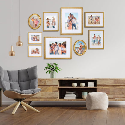 Camden Reed Mixed Gallery Wall Frame Set, (2) 16x20 Inch, (1) 11x14 Inch, and (2) 8x10 Inch, 9 Piece, Brass