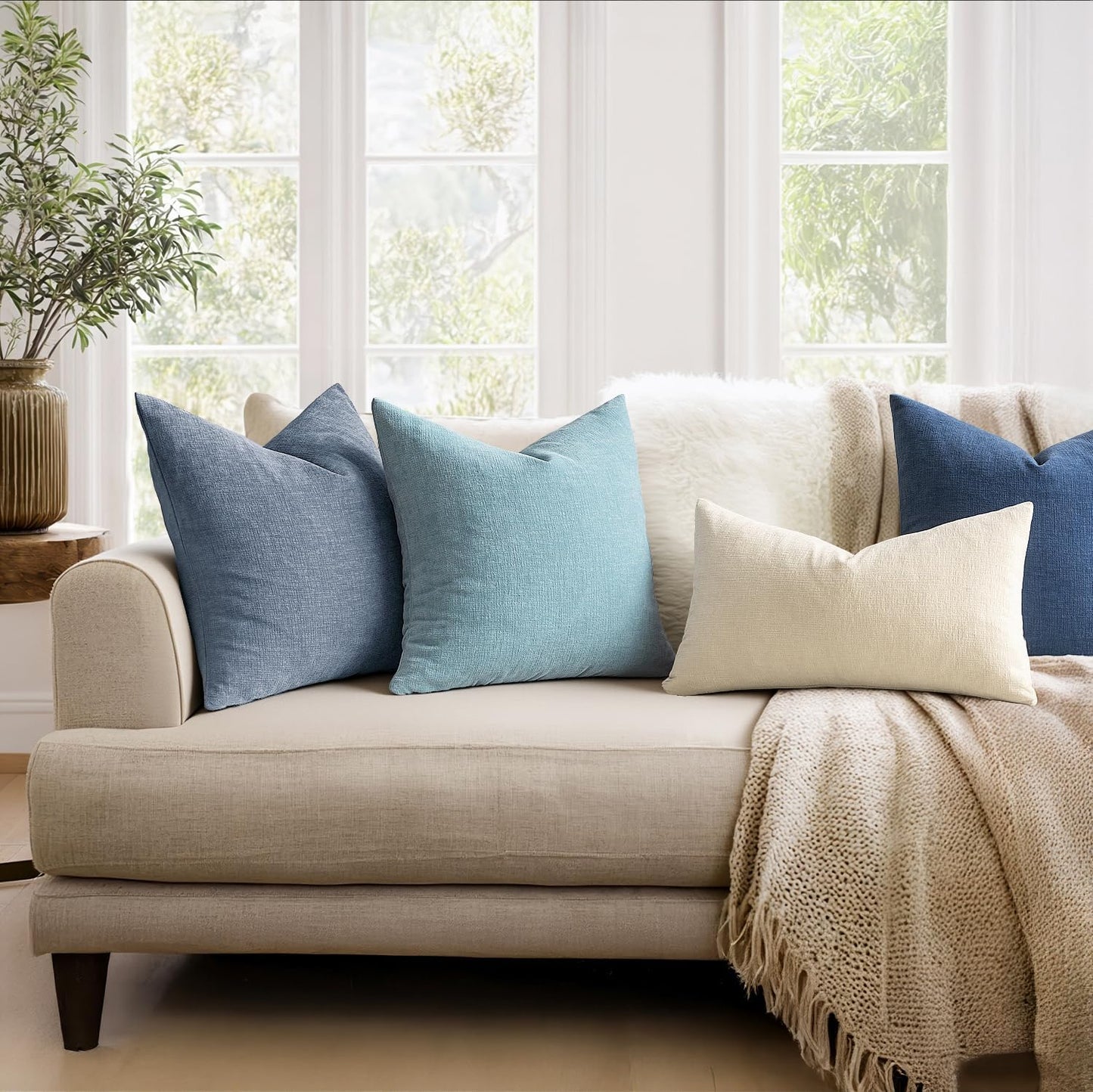 MIULEE Olive Green Couch Pillow Covers 18x18 Inch, Set of 2 Soft Chenille Decorative Square Throw Pillow Covers Farmhouse for Sofa Living Room Bed