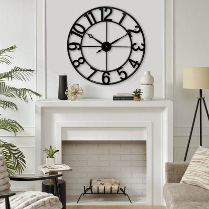 CLXEAST 30 Inch Large Wall Clock Modern, Oversized Roman Numeral Decorative Black Metal Wall Clock for Living Room Decor,House Warming Gifts New Home