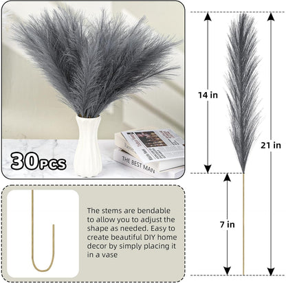 30pcs Pampas Grass Decor,21" Artificial Pompous Grass Bulk,Small Vase Filler Pompas Grass for Home Wedding Living Room Wall Party Decoration (Beige,Light Brown, 21 Inch 30 Pcs)
