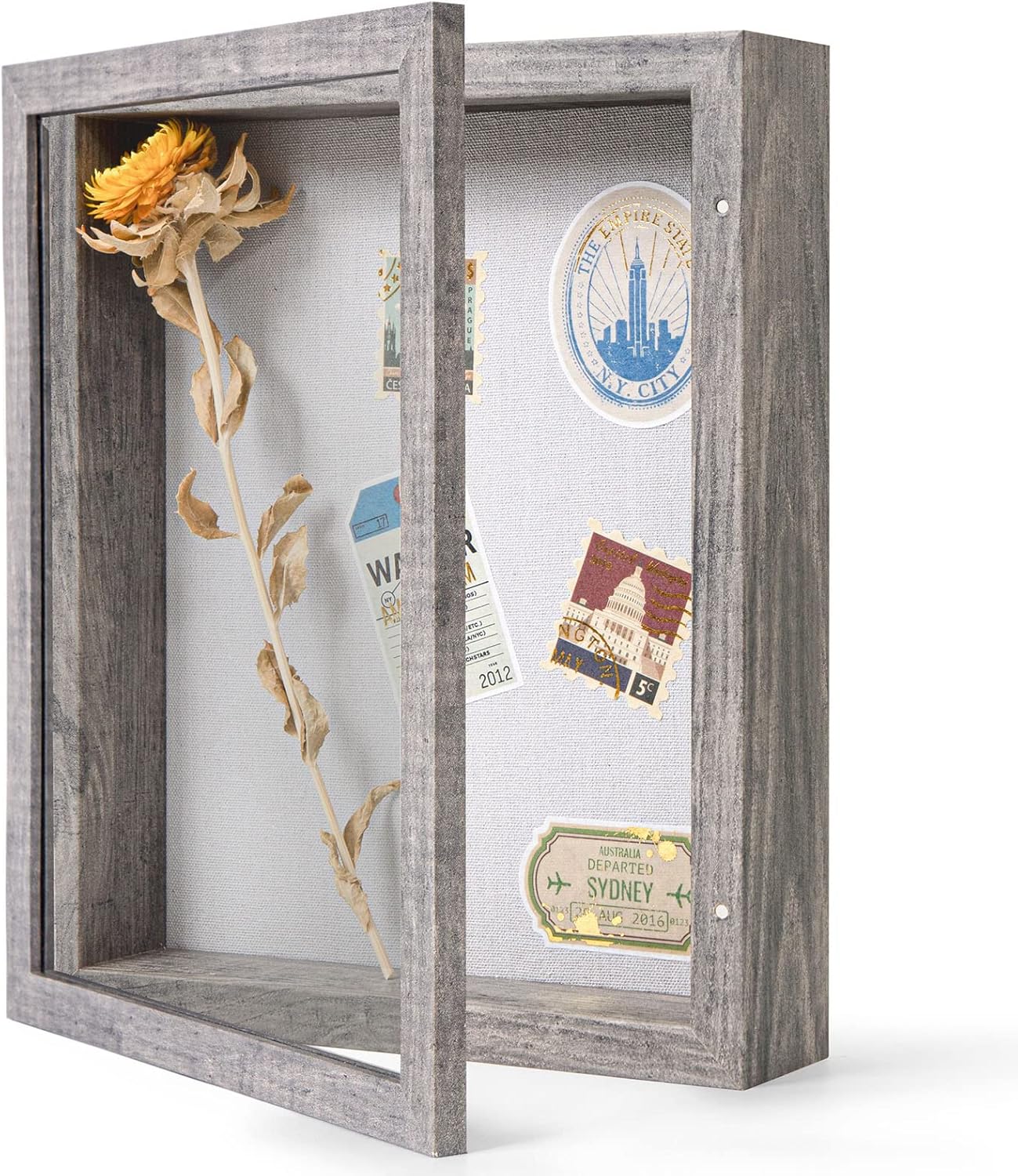 Califortree 8x10 Shadow Box Frame with Linen Back - Sturdy Rustic Memory Display Case of Flower, Pictures, Medals and More, White