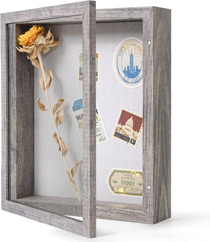 Califortree 8x10 Shadow Box Frame with Linen Back - Sturdy Rustic Memory Display Case of Flower, Pictures, Medals and More, White