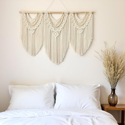 guzhiou large macrame wall hanging - Boho Tapestry Macrame Wall Decor Art- Chic Bohemian Handmade Woven Tapestry Home Decoration for Bedroom Living Room Apartment Wedding Party - 43"x32" (Wood bead)