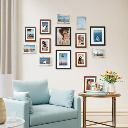 Vittanly 15 Pack Picture Frames Collage Wall Decor for Mounting or Tabletop Display, Gallery Frame Set for Family, Multi Sizes Including 3pcs 8x10, 6pcs 5x7, 6pcs 4x6, Black