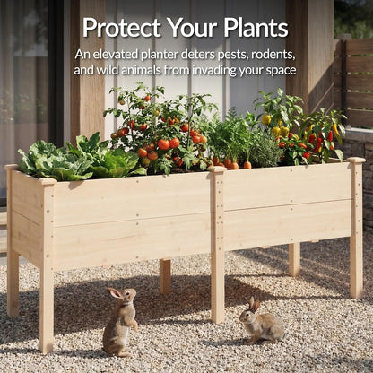 Best Choice Products 72x24x30in Raised Garden Bed, Elevated Wood Planter Box Stand for Backyard, Patio, Balcony w/Divider Panel, 6 Legs, 300lb Capacity - Natural